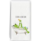 Bnzolyoia Cute Frog Hand Towels - Bathroom Decor, Gifts, Funny Kids Decor, Scrub a Dub Dub, 16x24, White