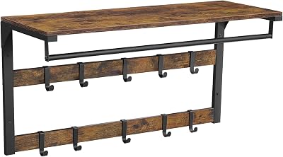 VASAGLE Wall-Mounted Coat Rack Shelf with 10 Removable Hooks LCR201B01
