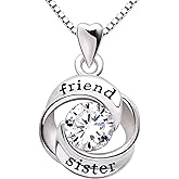 ALOV Jewelry Sterling Silver friend and sister Love Heart Cubic Zirconia Pendant Necklace