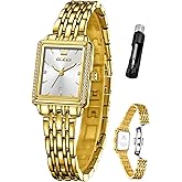 OLEVS Women's Small Gold Watch, Square Ladies Watches for Small Wrists, Dainty Fashion Luxury Dressy Analog Quartz Date Waterproof Wrist Watch for Women,Gold/Black/White/Blue/Green Face