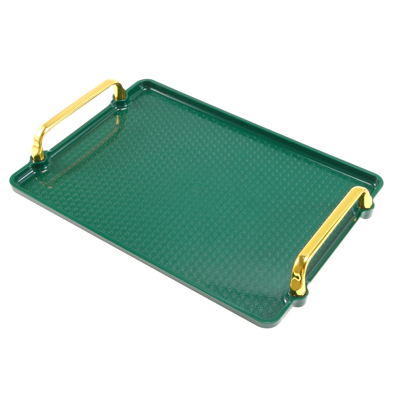PATIKIL Plastic Serving Tray with Golden Handle, 12.2" x 7.9" Modern Rectangular Decorative Tray Reusable Jewelry Platter for Countertop Bathroom Kitchen, Green