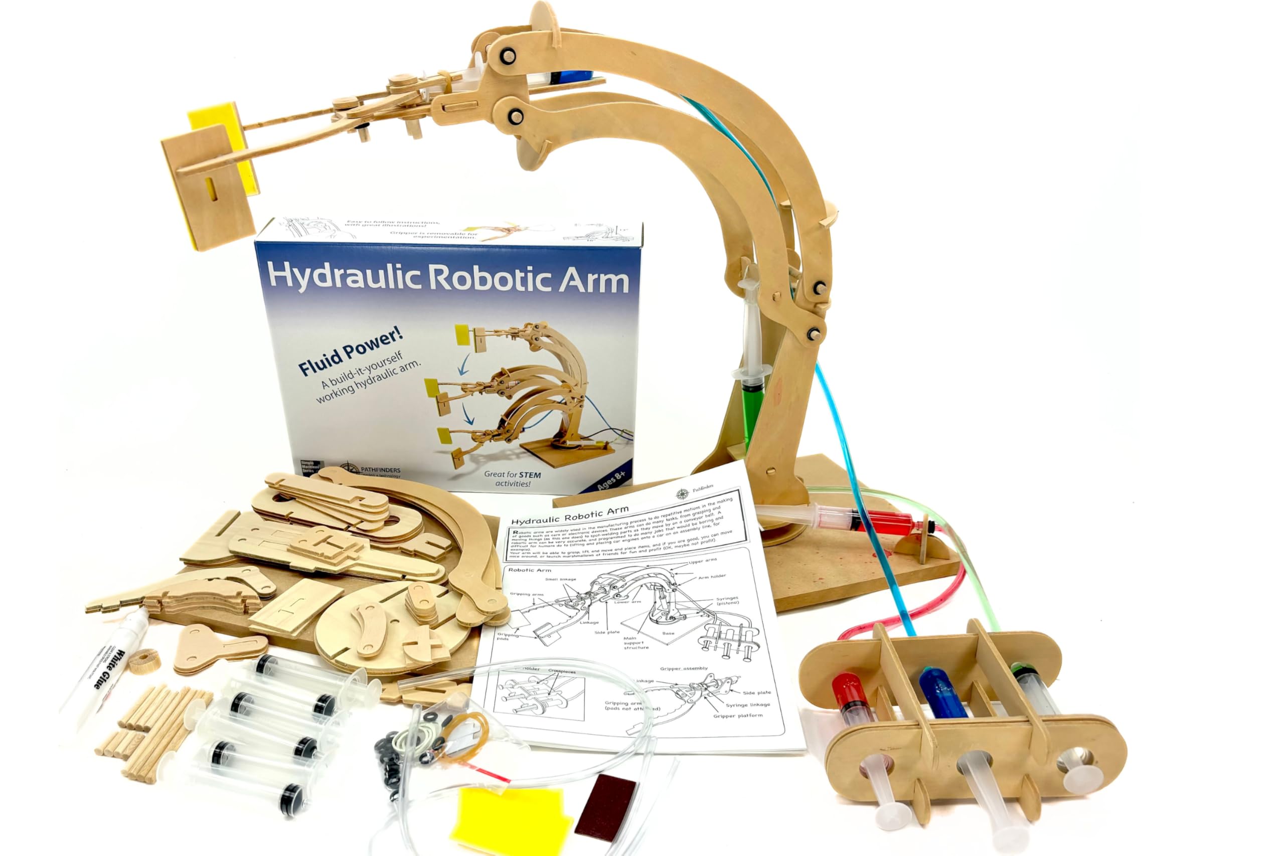 Pathfinders STEM Kit – Hydraulic Robotic Arm | Wooden Building Kit for Kids Ages 8-12 | Mechanical Engineering Toy | Hands-On STEM Project for Boys & Girls