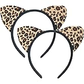 Xinjoduz 2 PCS Leopard Cheetah Ears Headband Cheetah Costume Ears Soft Furry Cat Ear Hair Accessories for Women Halloween Cosplay Christmas Party Daily Use (Black)
