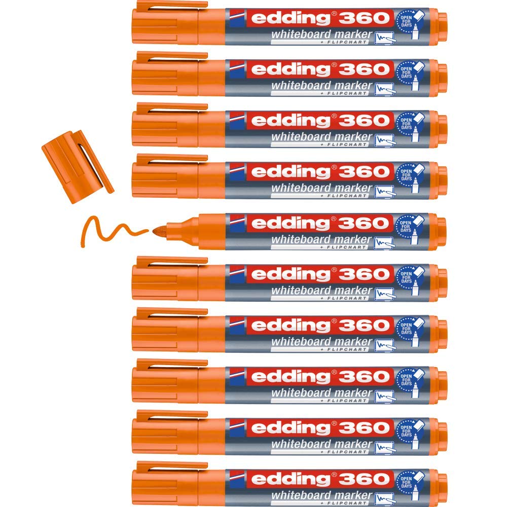 edding 360 whiteboard marker - orange - 10 whiteboard pens - round tip 1.5-3 mm - whiteboard pen dry wipe - for whiteboards, flipcharts, pinboards, magnetic and memo boards - sketchnotes