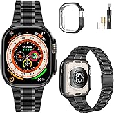 MioHHR Solid Stainless Steel Band Compatible with Apple Watch 49mm Ultra 3/2/1, Metal Strap with Soft TPU Case for iWatch Series Ultra 3/2/1 49mm Women and Men, Black
