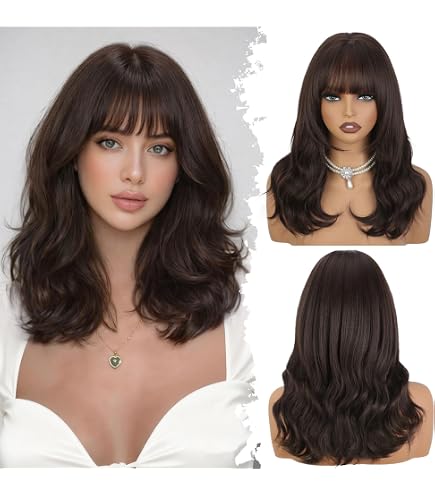 Amazon.com : XIXIBI Brown Wig with Bangs for Women,Long  display picture 1