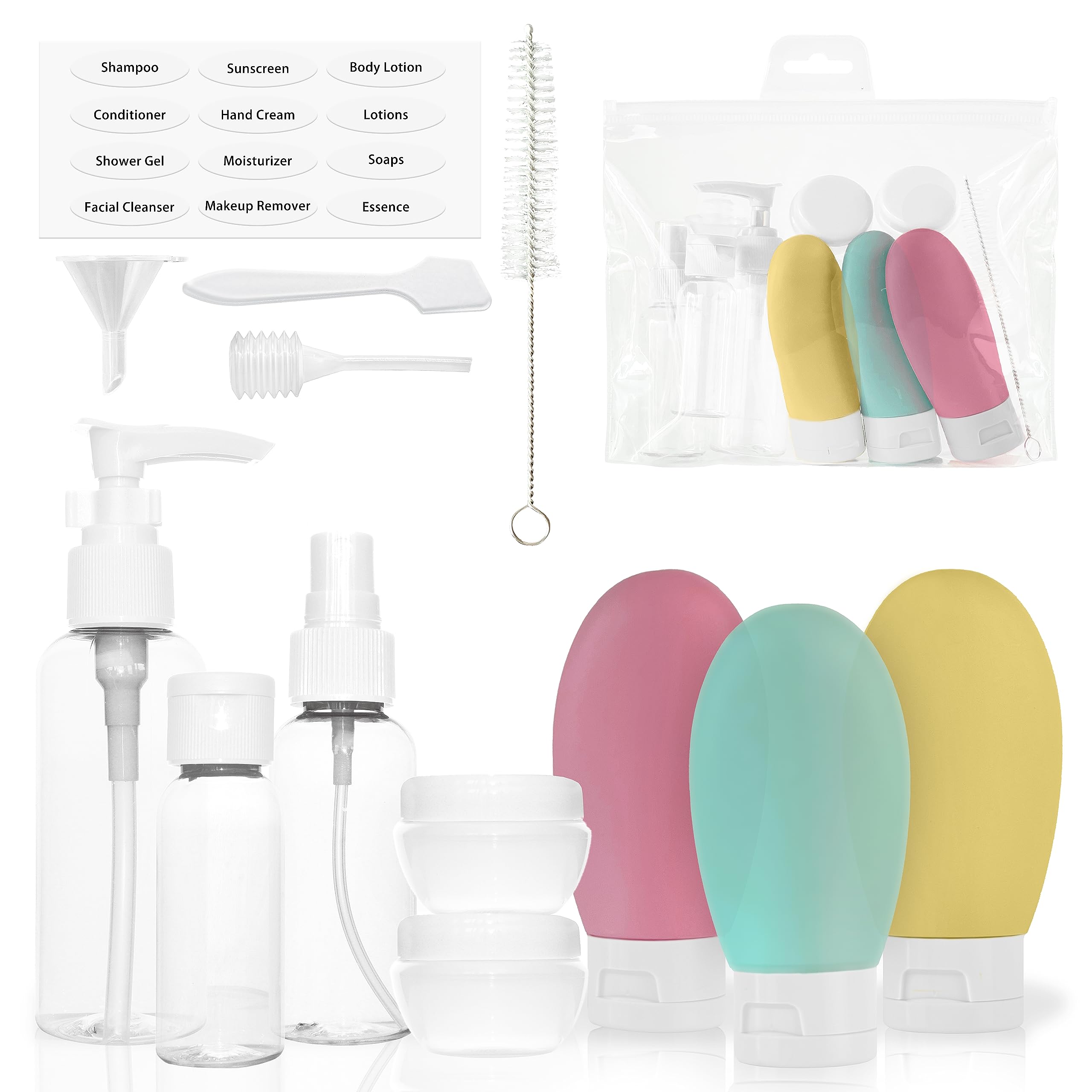 MyGadget Travel Accessories [14 pcs.] - Refillable Bottles/Containers for Cosmetics & Liquids - Airplane Approved - Empty Flight Essentials for Luggage