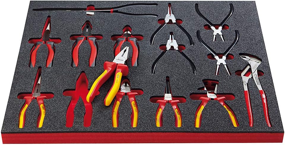 Vigor Assortment Force – Pliers Tools and Accessories, 14 in a stand made of hard foam X 490 X 560 Mm Tool Kit Toolbox Universal Toolbox Tool Car Tools Tools Pliers Pliers Tool Tools Kits