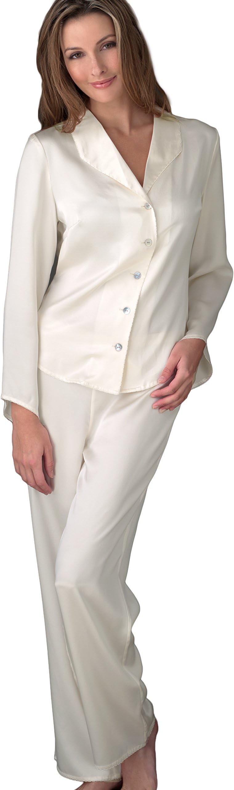 Julianna Rae Women's Goodnight Midnight 100% Silk PJs, Pajama Set, Embroidered Trim, Regular or Petite