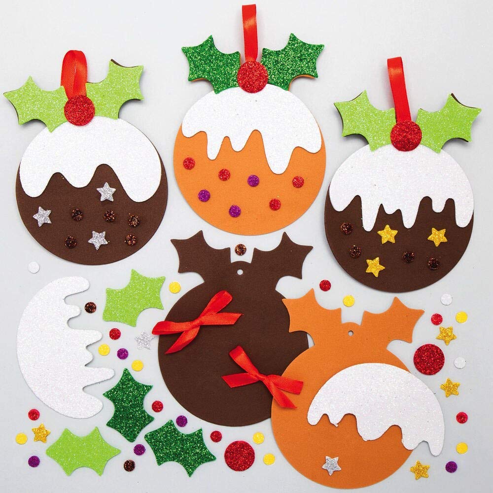 Baker Ross AX344 Christmas Pudding Mix and Match Decoration – Pack of 8, Kids Make Your Own Christmas Decoration, Christmas Bauble Arts and Crafts (AX504)