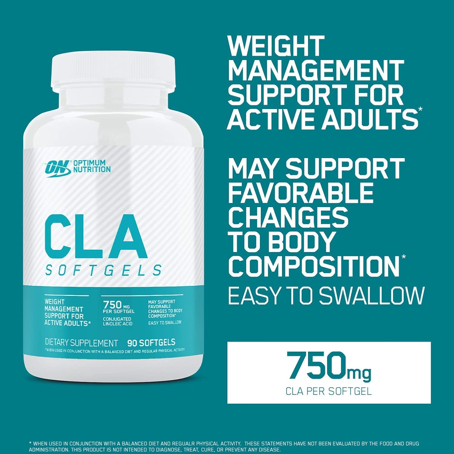 Optimum Nutrition CLA 750mg, Weight Management Support, 90 Softgels (Packaging May Vary): Health & Personal Care