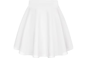 Auranso Girls Mini Skirt Stretch Waist Casual Flared Plain Pleated Skater Skirt