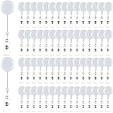 Handepo 200 Pcs Retractable Badge Reels Bulk Retractable Badge Holders with Clips ID Holder Key Ring Clip for Office Worker Students Teachers Doctor Nurse Name ID Card Holder Key Card(White)