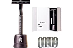 Groomers Guild: The Excalibur Premium Double-Edge Safety Razor for Men, with 5 Platinum Coated Double Edge Safety Blades and Stand - Perfect Shave