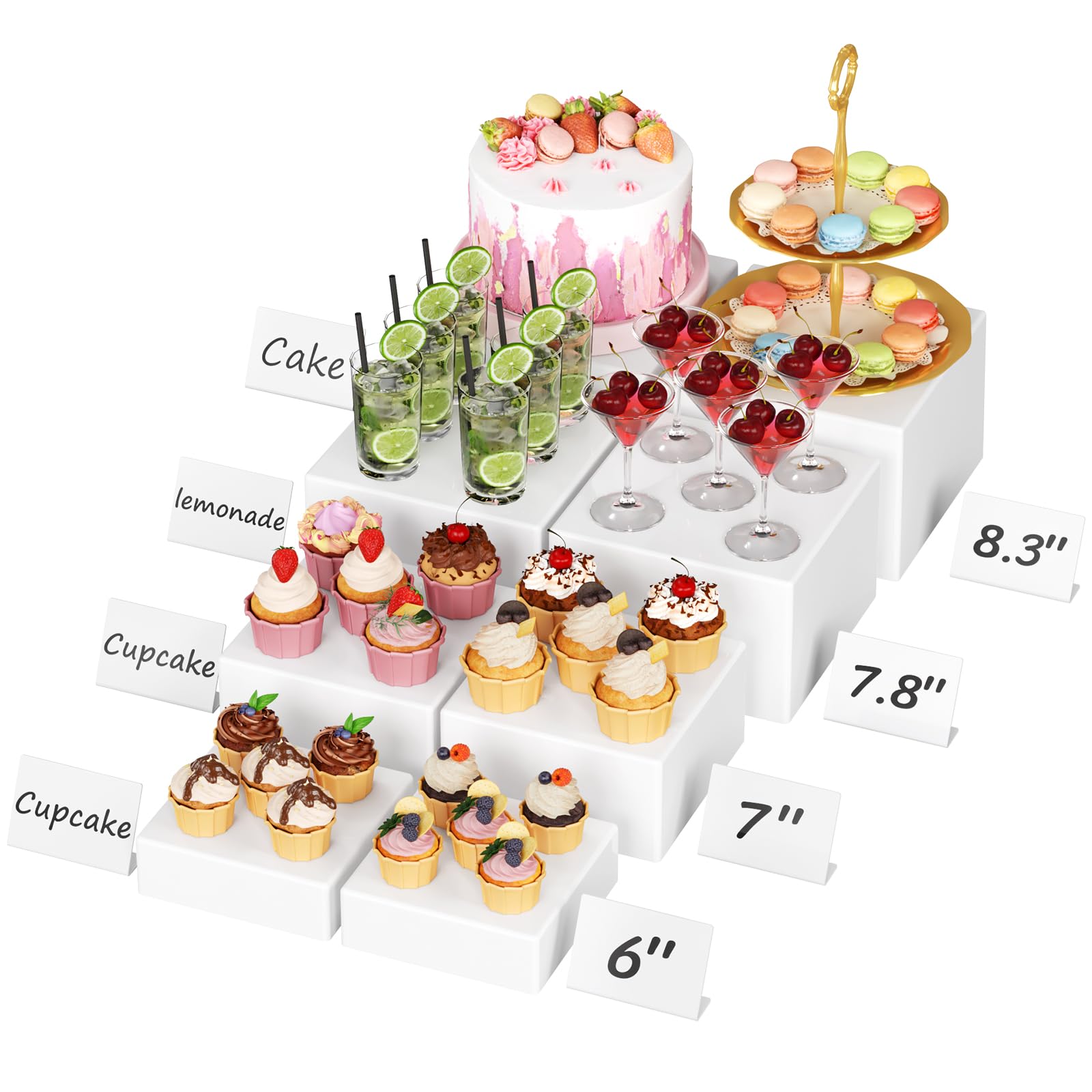 Photo 1 of Lifewit Buffet Risers and Stands, Food Risers for Buffet Table, Catering Dessert Cake Stand for Party, Collectibles Jewelry Display Stand, White Cube Boxes Nesting Risers, 8 PCS