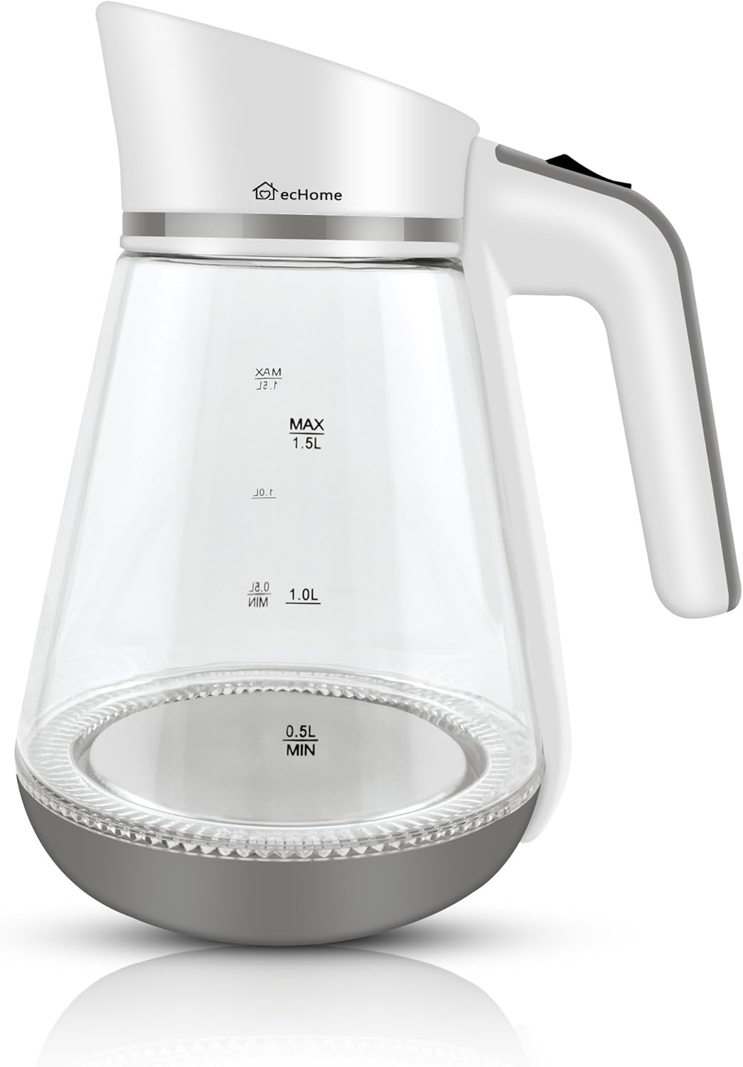 ecHome 2200W Cordless Stainless Steel White Electric Fast Boil Glass