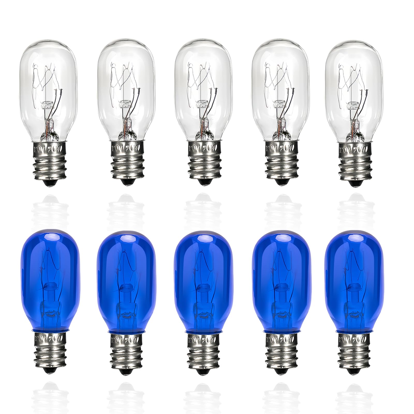 Photo 1 of 10-Pack 20W 120V Lighting Makeup Mirror Bulb Compatible with Conair RP34B - E12 Candelabra Base T20 Light Bulbs, 5 Clear & 5 Blue Bulbs Included - Ideal Replacement LED Bulbs for Lighted Makeup Mirror