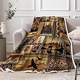 NYMB Rustic Cabin Throw Blanket, Farmhouse Country Vintage Bear Moose Wooden Flannel Bed Throws, Hunting Camping Forest Lodge Blanket for Sofa Couch Bed, Wild Animal Warm and Cozy Blankets, 50X60in