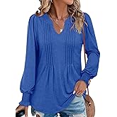 BETTE BOUTIK Long Sleeve Shirts for Women Fall Tops Dressy Blouses Pleated V Neck Tunic Tops for Leggings S-3XL