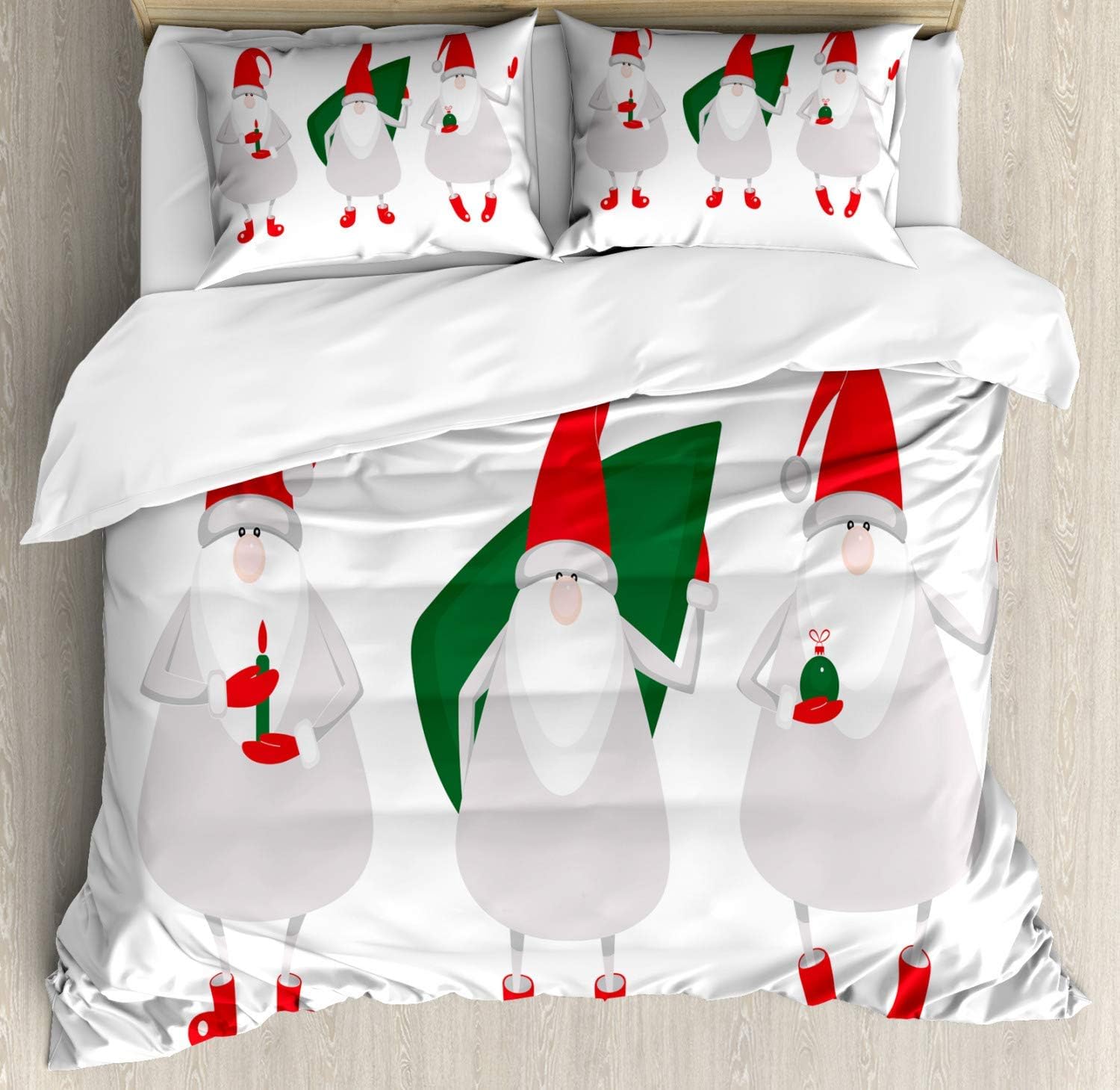 Gnome Bedding Sets, 3 Santa Clauses Celebrating Christmas, 4 Piece