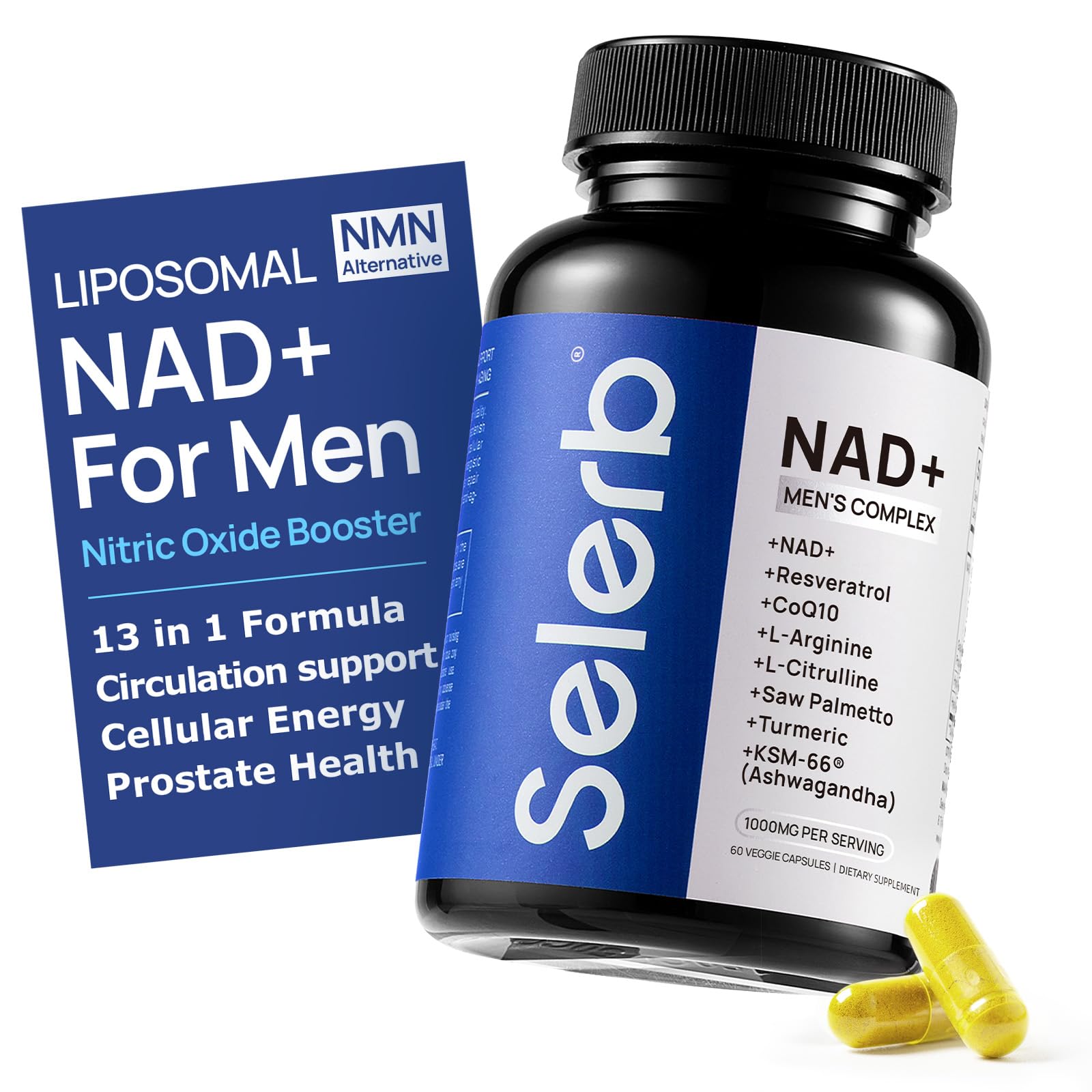Photo 1 of ** FACTORY SEALED**
Selerb NAD+ Supplements for Men – Nitric Oxide Prostate Health Supplements for Men with Resveratrol, CoQ10, L Citrulline and Lycopene for Anti-Aging, Stamina & Cellular Energy Support 60 Capsules