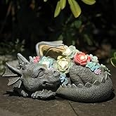 Garden Dragon Statue Outdoor Decor, Coiled Sleeping Dragon Figurine with Solar Light Succulent, Waterproof Resin Garden Sculpture for Outside Lawn Patio Yard Ornament Gifts