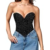 ChiaoLezhee Boned Lace Up Corset Top For Women, Heart Overbust Strapless Vintage, Sexy Bustier Crop, Party Club Outfits