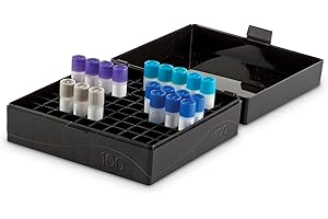 Heathrow Scientific HS120033 100 Well Microtube Storage Box, Cryogenic Box, Tube Storage, 1.5mL/2.0mL Tubes,Polypropylene, Black, (5/pk) (HS120043)