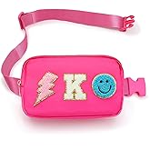 Fanny Pack for Girls Crossbody Bag, Preppy Nylon Kids Belt Bag for Birthday Christmas Graduation Personalized Gifts, Pink Chenille K Letter for Women Teen Girls Fanny Pack