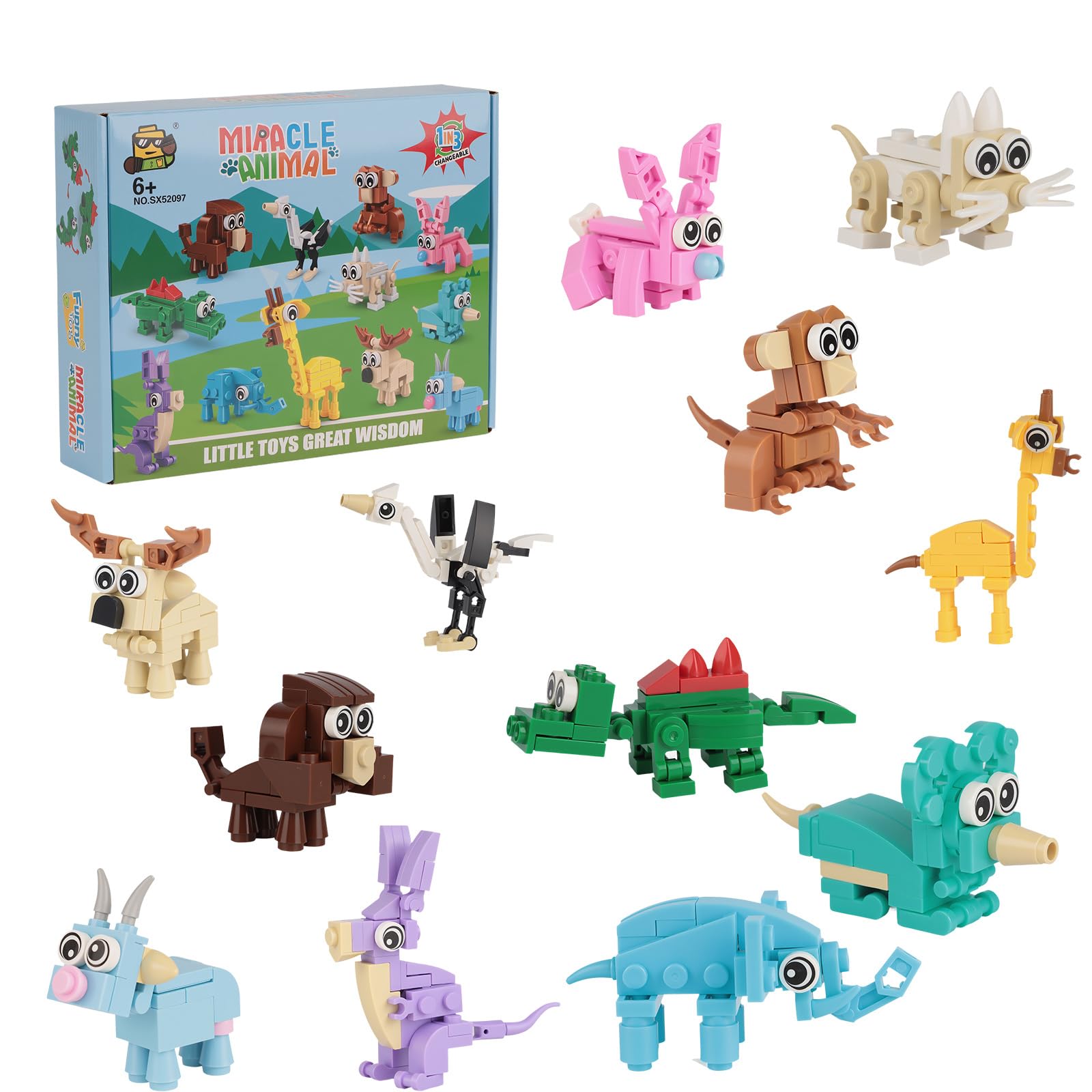 12 Pack Mini Building Blocks Animals Toys - Party Bag Filler, End of Term Gifts for Children, Party Bag Fillers for Kids, Birthday Present Gifts, Exchange Goodie Loot, Pass The Parcel Prizes — image 1