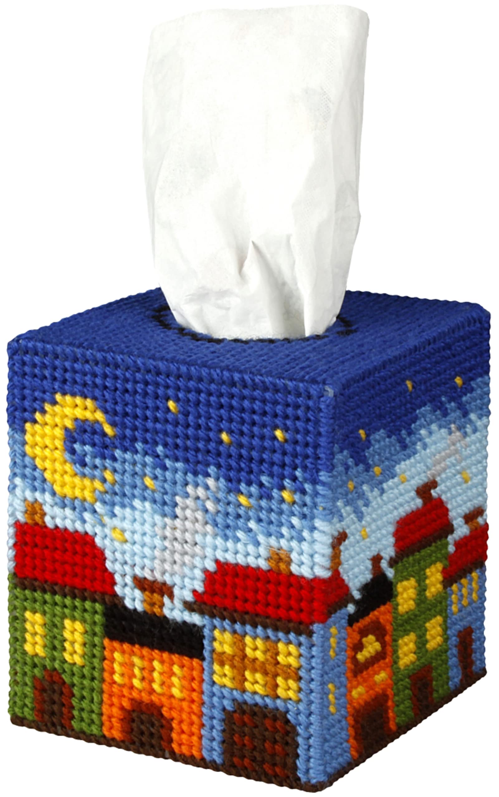 Orchidea - Tissue Box Cover - Needlepoint Kit - City at Night - Plastic Canvas - 7 Count - for Adults - 5103