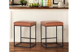 MAISON ARTS Counter Height 24" Bar Stools Set of 2 for Kitchen Counter Backless Modern Barstools Industrial Upholstered Faux Leather Stools Farmhouse Island Chairs, (24 Inch, Brown)
