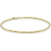 Miabella 925 Sterling Silver or 18K Gold Plated Diamond-Cut 2.5mm Round Bead Ball Chain Anklet Ankle Bracelet for Women, Made in Italy