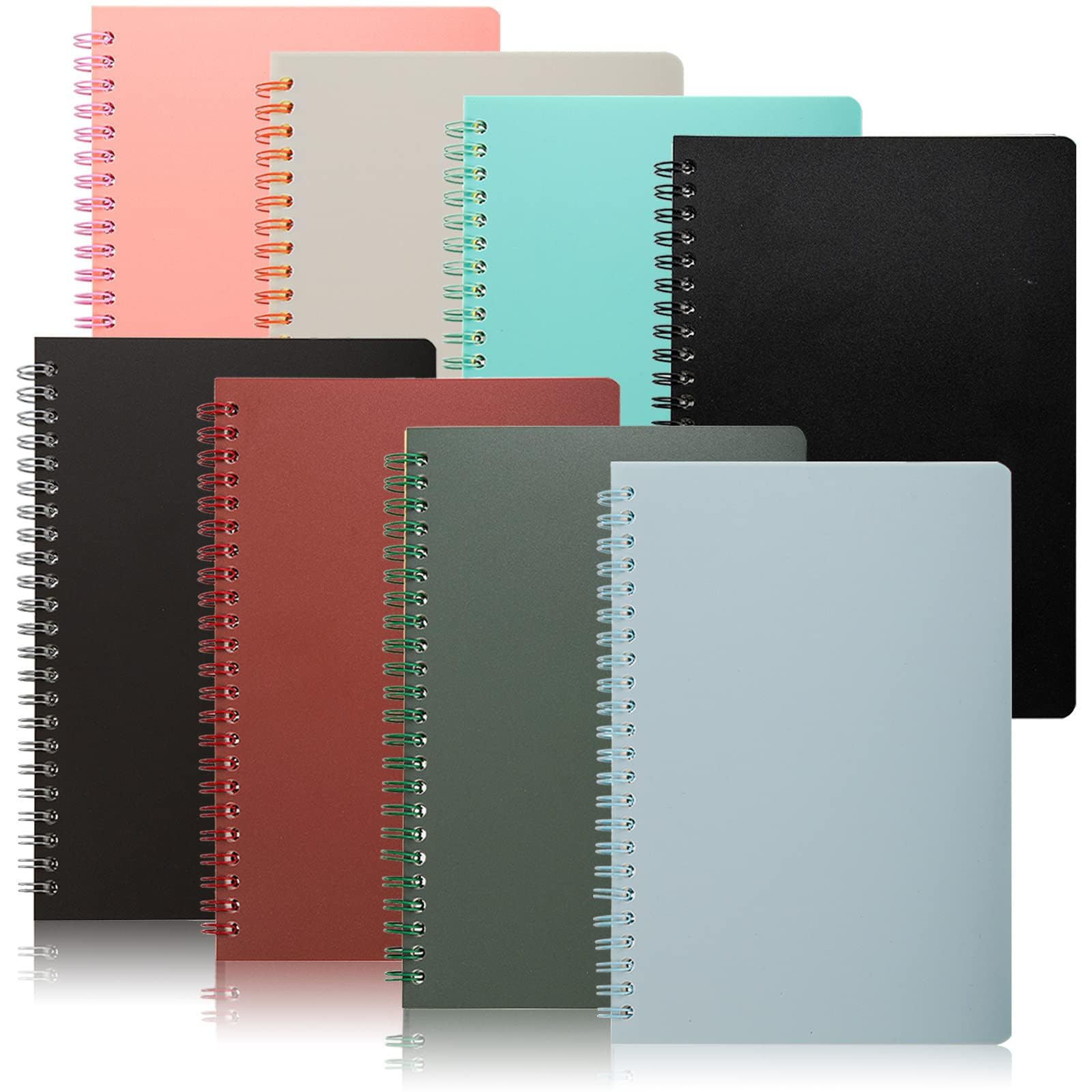 Dicunoy 8 Pack A5 Spiral Notebooks, 160 Pages Lined Journal Notebooks with Thick Plastic Hardcover, Multipack Lined Notepad, Colorful Thick Notepads for Work, Students, School, 7 Colors, 8.3" x 5.7"