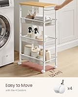 VASAGLE 4-Tier Trolley Space-Saving Kitchen Cart 22 cm Deep Oak Beige White view 4