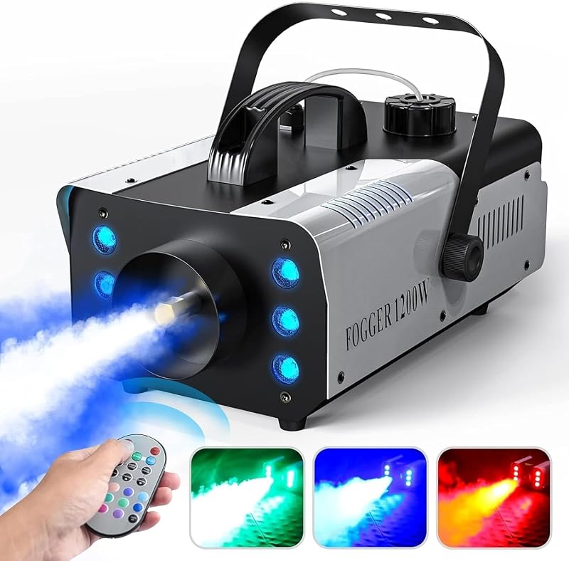 UKing Fog Machine 1200W with 6 RGB LEDs Wireless Remote 1L 8m Spray