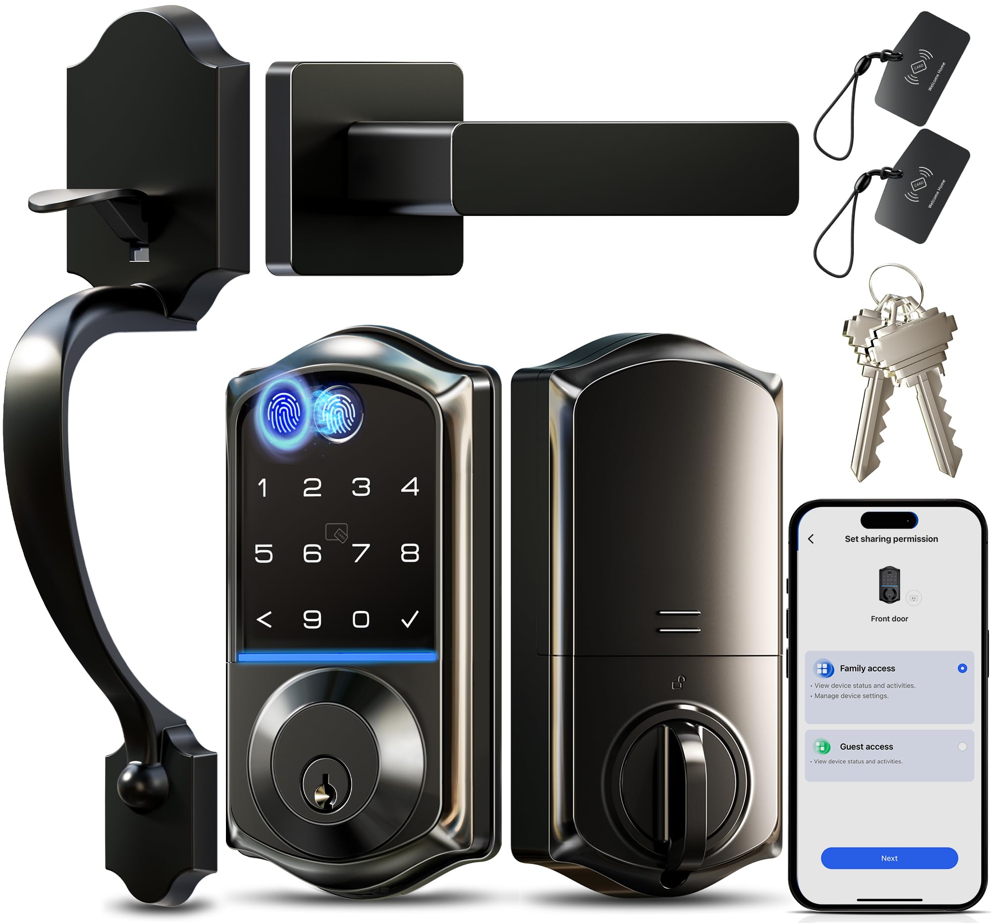 Photo 1 of Veise VE017-H Fingerprint Smart Front Door Lock Set, App Control, Keyless Entry Deadbolt with Handle, Smart Deadbolt, Emergency Power Port, Touchscreen Keypad, Auto Lock, Easy Install, Matte Black
