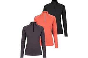 Real Essentials 3 Pack: Womens Dry-Fit Long Sleeve Quarter Zip & Full Zip Up Hoodie Workout Jacket (Available in Plus), Quart
