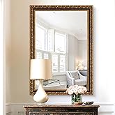 Chende Vintage Gold Mirror, 40''x28'' Large Living Room Mirror with Black Gold Wood Frame, Retro Ornate Mirrors Wall Decor fo