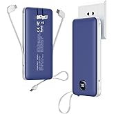 penaover Portable Charger with Built-in Cables&AC Wall Plug,Slim 10000mAh 22.5W Fast Charging Power Bank,5 Output 2 Input USB-C External Battery Pack Compatible with iPhones,Samsung,Android, etc