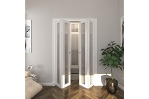 BARNER HOME Folding Door,Double Panel Bi-Fold Doors, Finished, Closet Doors with Hardware Kits for 48" (Double 24") x 80" Opening
