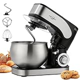 Stand Mixer, 5.3QT Tilt-Head Kitchen Mixer, 6+P Speed Household Food Mixer, Lightweight Dough mixer with Egg Cream Whisk, Bread Dough Hook, Flat Beater, Splash Guard, Baking Cake Pizza Sugar, Black