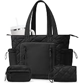 Bagstellar Puffer Tote Bag for Women, Lightweight Puffy Work Laptop Handbag | Quilted Teacher Nurse Carry On Purse with Zipper, 40oz Cup Holder, 15.6" Computer Bag for School Clinical Nursing Travel Gym