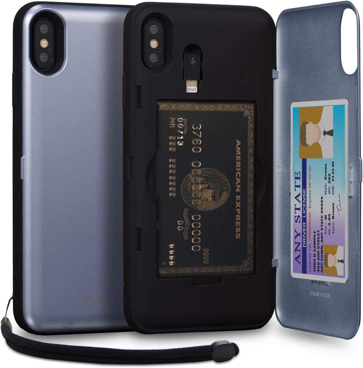 TORU CX PRO iPhone XS Max Wallet Case Blue with Hidden Credit Card Holder ID Slot Hard Cover, Strap, Mirror & Lightning Adapter for Apple iPhone XS Max (2018) - Orchid Gray