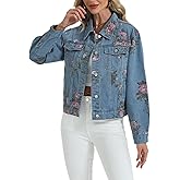 LifeShe Women's Jean Jacket Floral Button Up Cropped Denim Jackets Western Outfit With Pockets