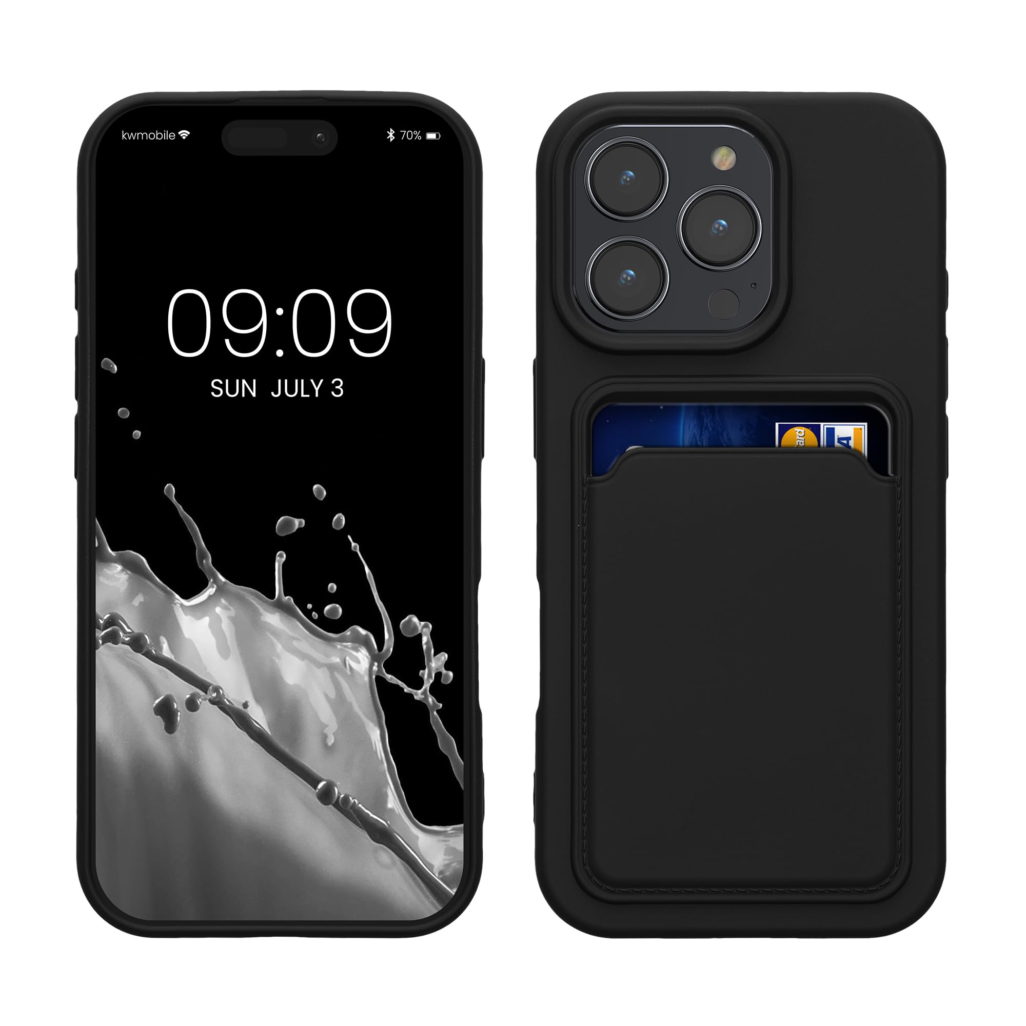 kwmobile Case Compatible with Apple iPhone 16 Pro Case - TPU Phone Cover with Credit Card Holder - Black