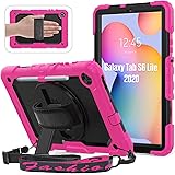 Samsung Galaxy Tab S6 Lite Case 2020, HXCASEAC Heavy Duty Durable Case with Pencil Holder [360 Rotating Hand Strap/Stand] Sho
