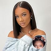 FACMOOD Wear and Go Glueless Bob Wig Human Hair Straight, 6x4 Pre-Cut HD Lace Glueless Wigs Pre-Plucked, Transparent Lace Front Closure Wigs for Women 180% Density 10 inch