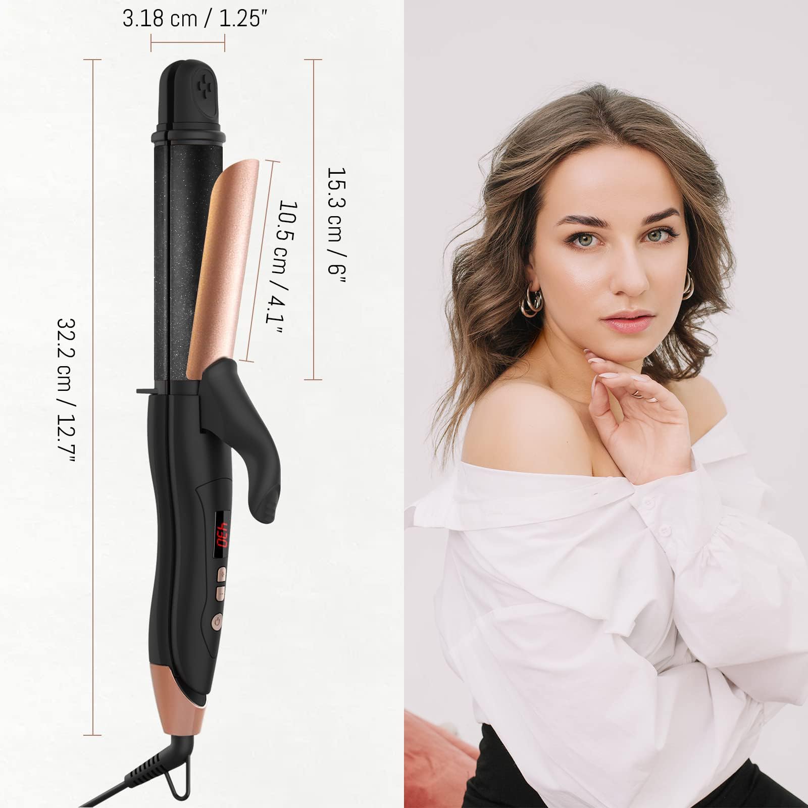 AmoVee Travel Curling Iron, 1.25 Inch Hair Straightener, 2 in 1 Flat Iron Ceramic Tourmaline, Dual Voltage, Adjustable Temp, Rose Gold