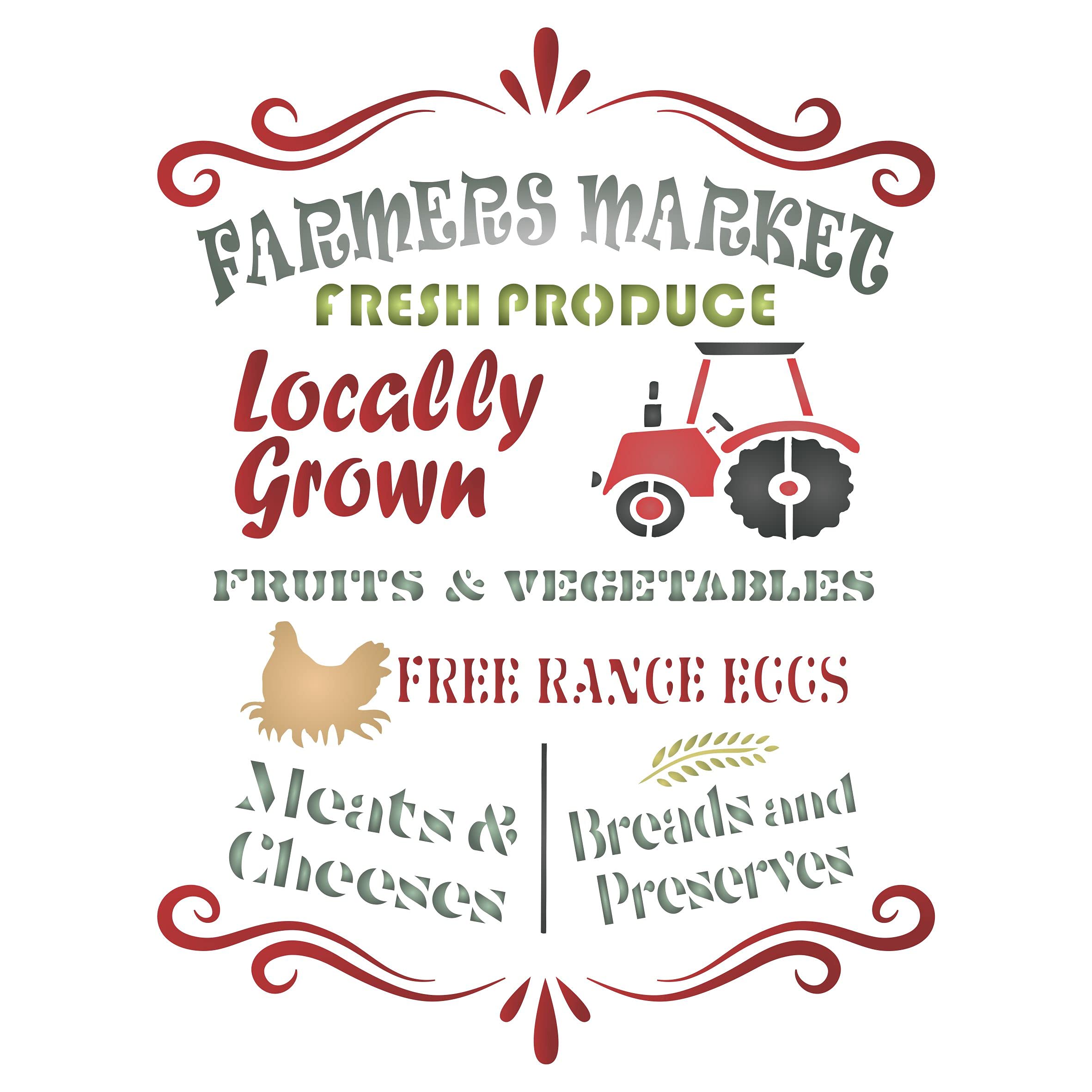 Farmers Market Stencil, 11.5 x 15.2 cm (S) -Farmer's Market Sign for Baskets Totes Bags Words Quote Stencils for Painting Template